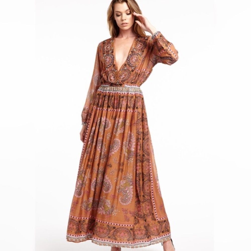 ARATTA SILENT JOUR-NEY rust pink beaded long sleeve wrap maxi dress-FF21